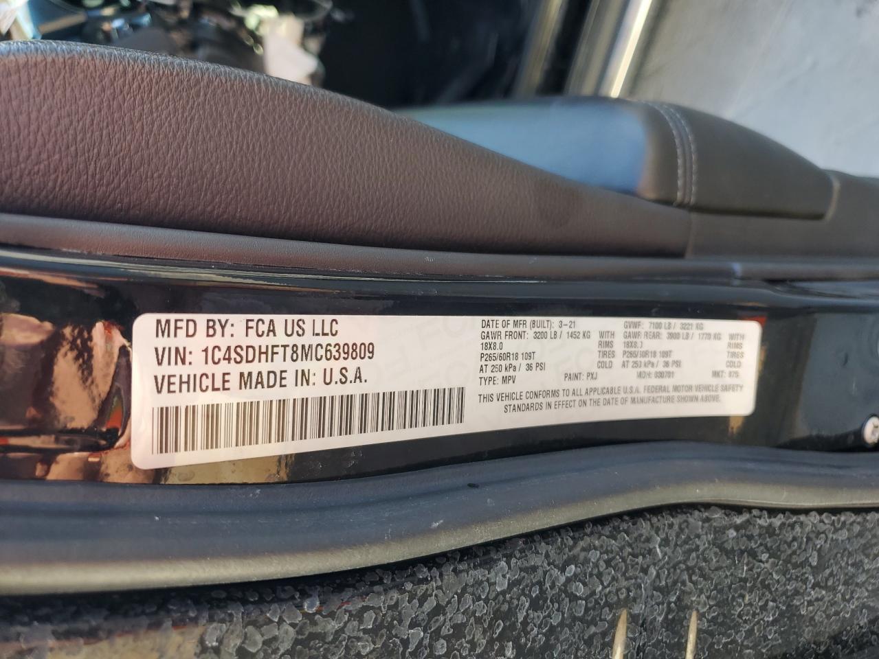 2021 Dodge Durango VIN 1C4SDHFT8MC639809 Copart auction photo, all over damage thumbnail 13