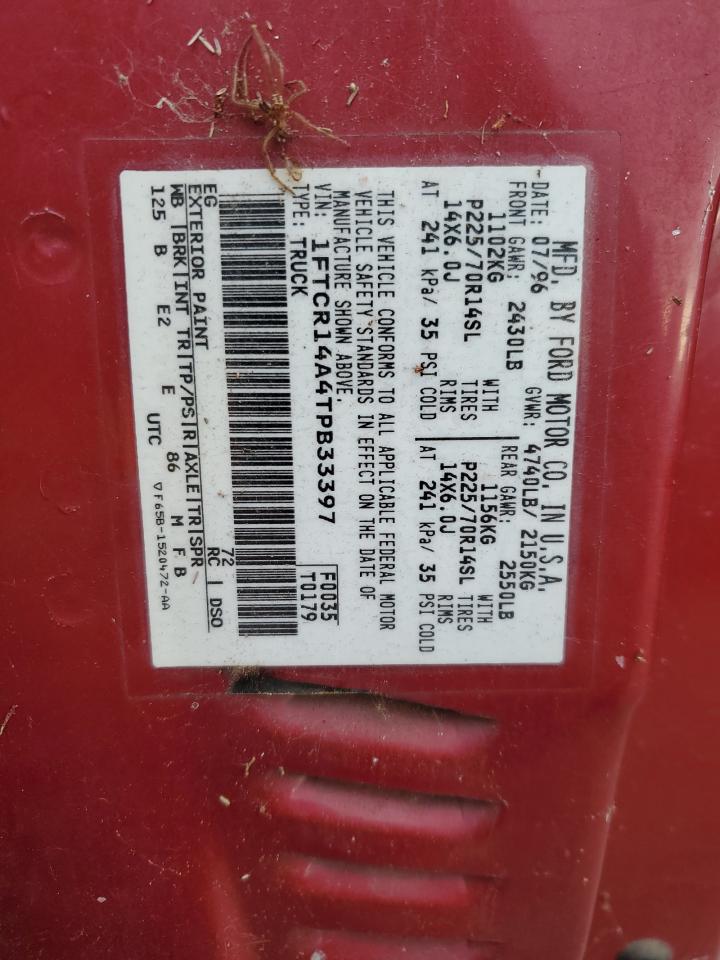 1996 Ford Ranger VIN 1FTCR14A4TPB33397 Copart auction photo, minor dent/scratches damage thumbnail 12
