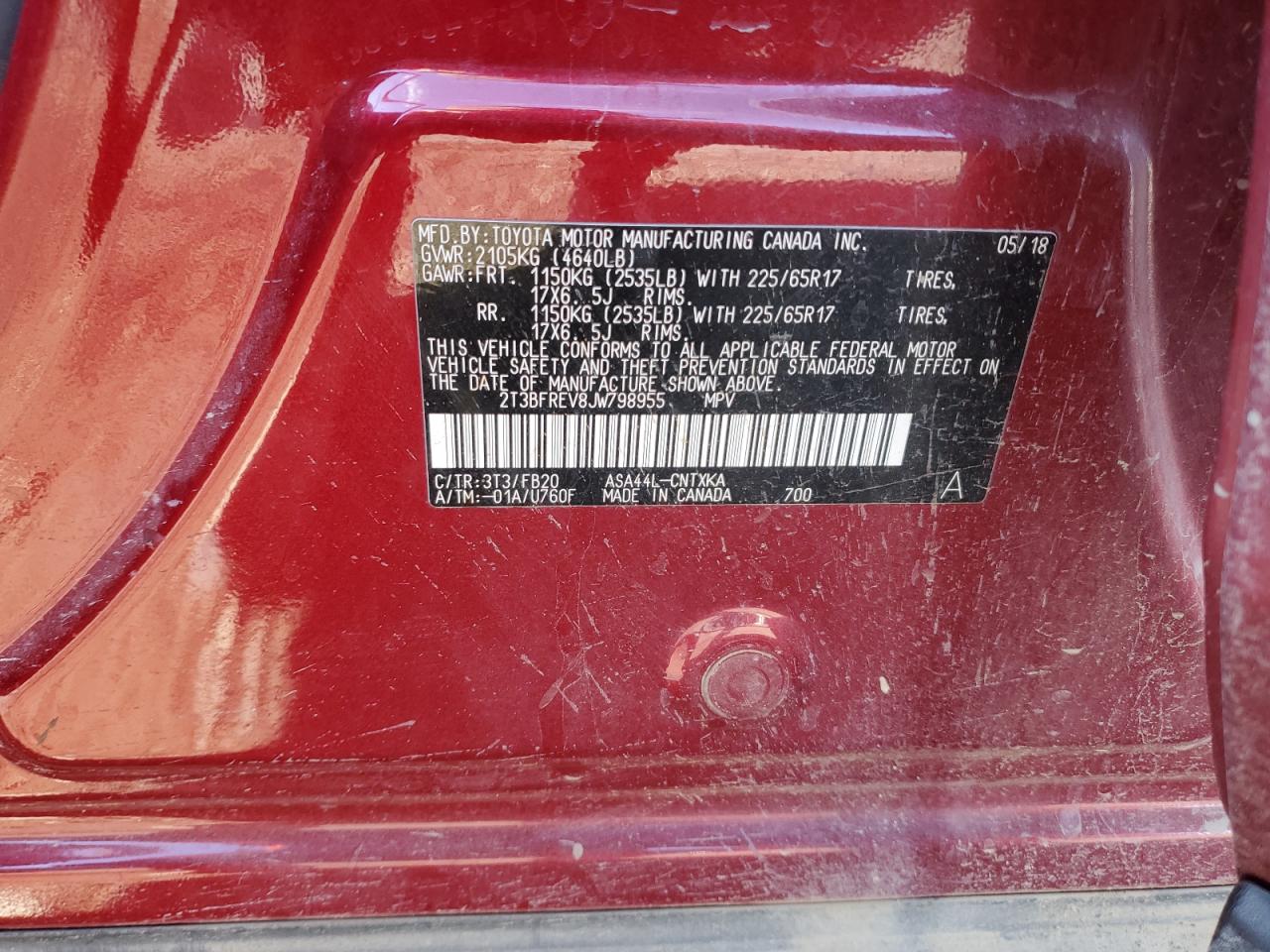 2018 Toyota RAV 4 VIN 2T3BFREV8JW798955 Copart auction photo, front end / minor dent/scratches damage thumbnail 15