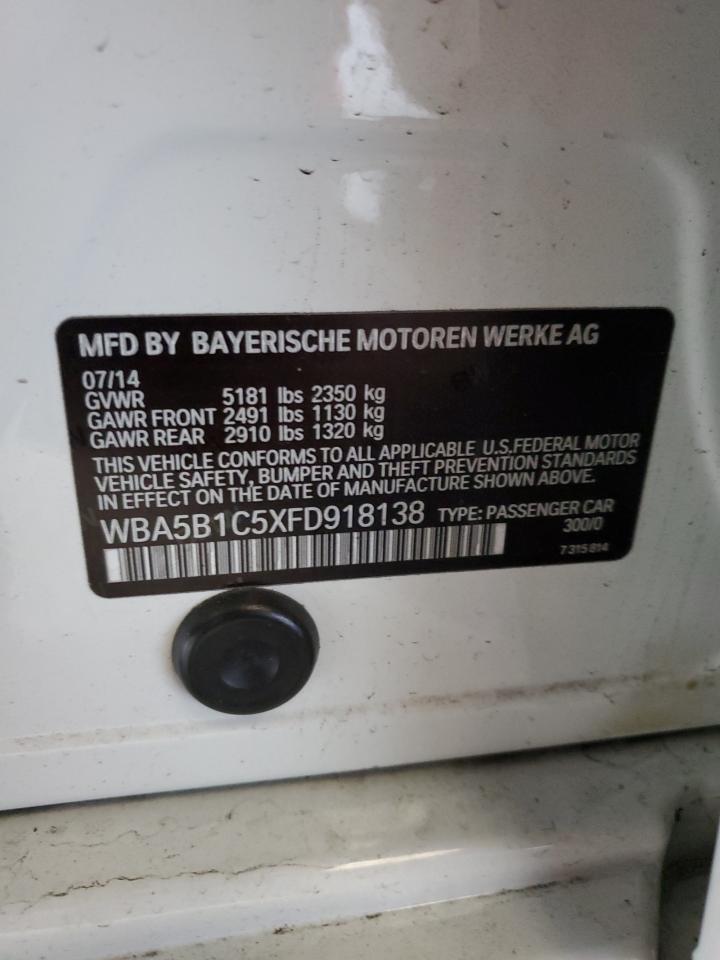 2015 BMW 5er VIN WBA5B1C5XFD918138 Copart auction photo, rear end damage thumbnail 12