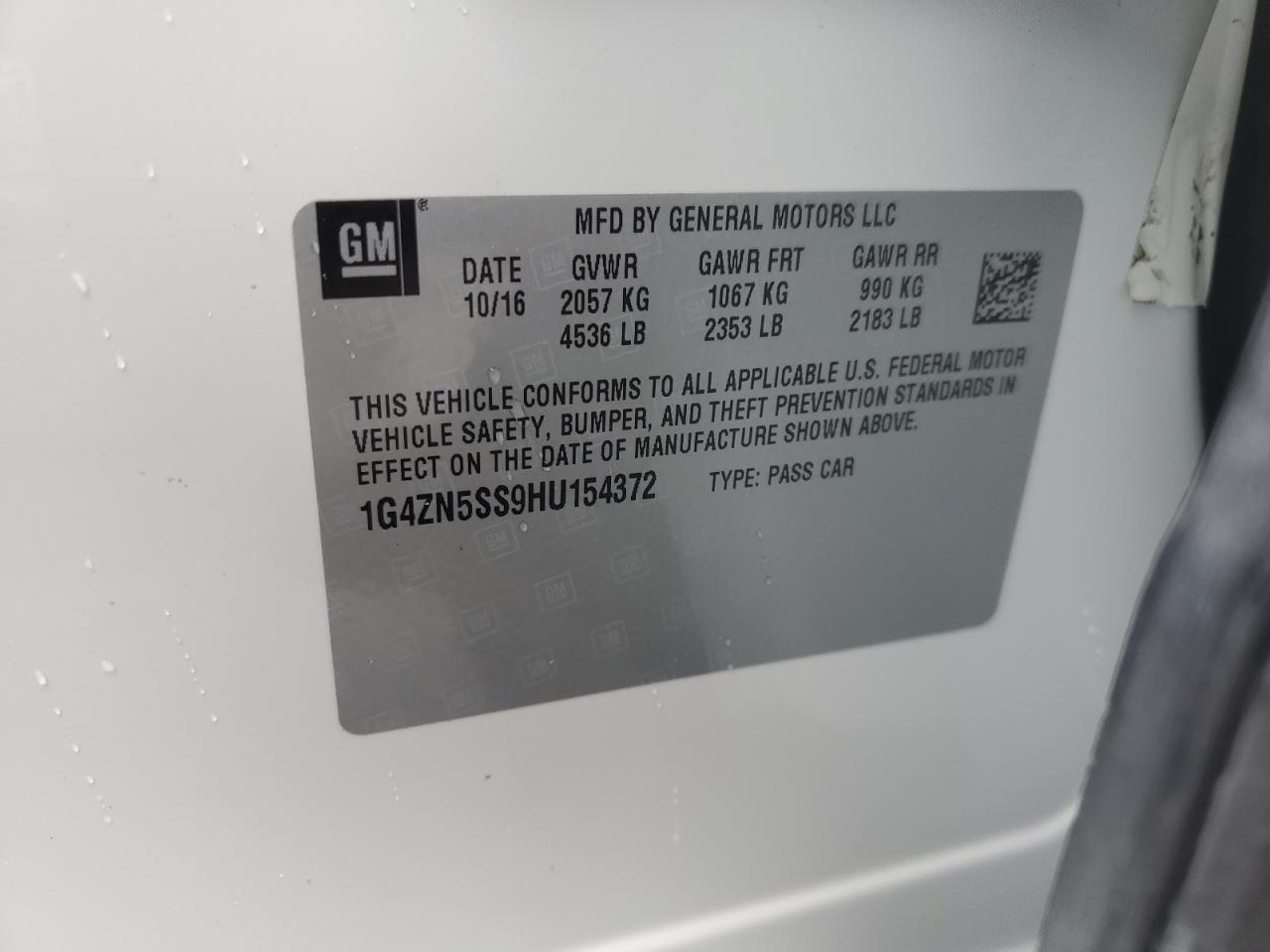 2017 Buick LaCrosse VIN 1G4ZN5SS9HU154372 Copart auction photo, front end / side damage thumbnail 12