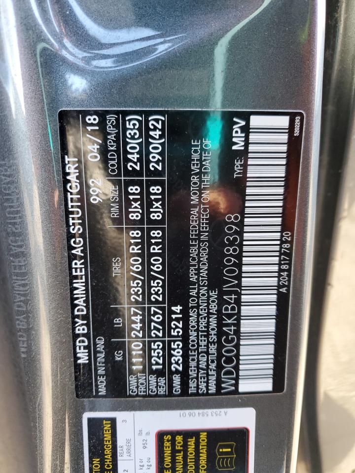 2018 Mercedes-Benz GLC VIN WDC0G4KB4JV098398 Copart auction photo, rear end / front end damage thumbnail 16