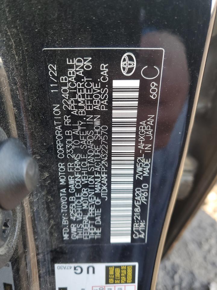 2022 Toyota Prius VIN JTDKAMFP2N3227570 Copart auction photo, front end / side damage thumbnail 14