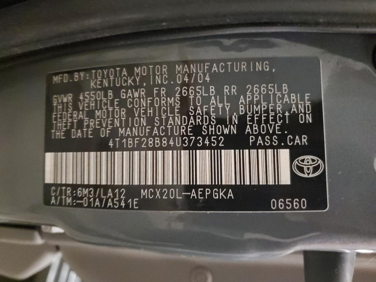 2004 Toyota Avalon VIN 4T1BF28B84U373452 Copart auction photo, front end damage thumbnail 14