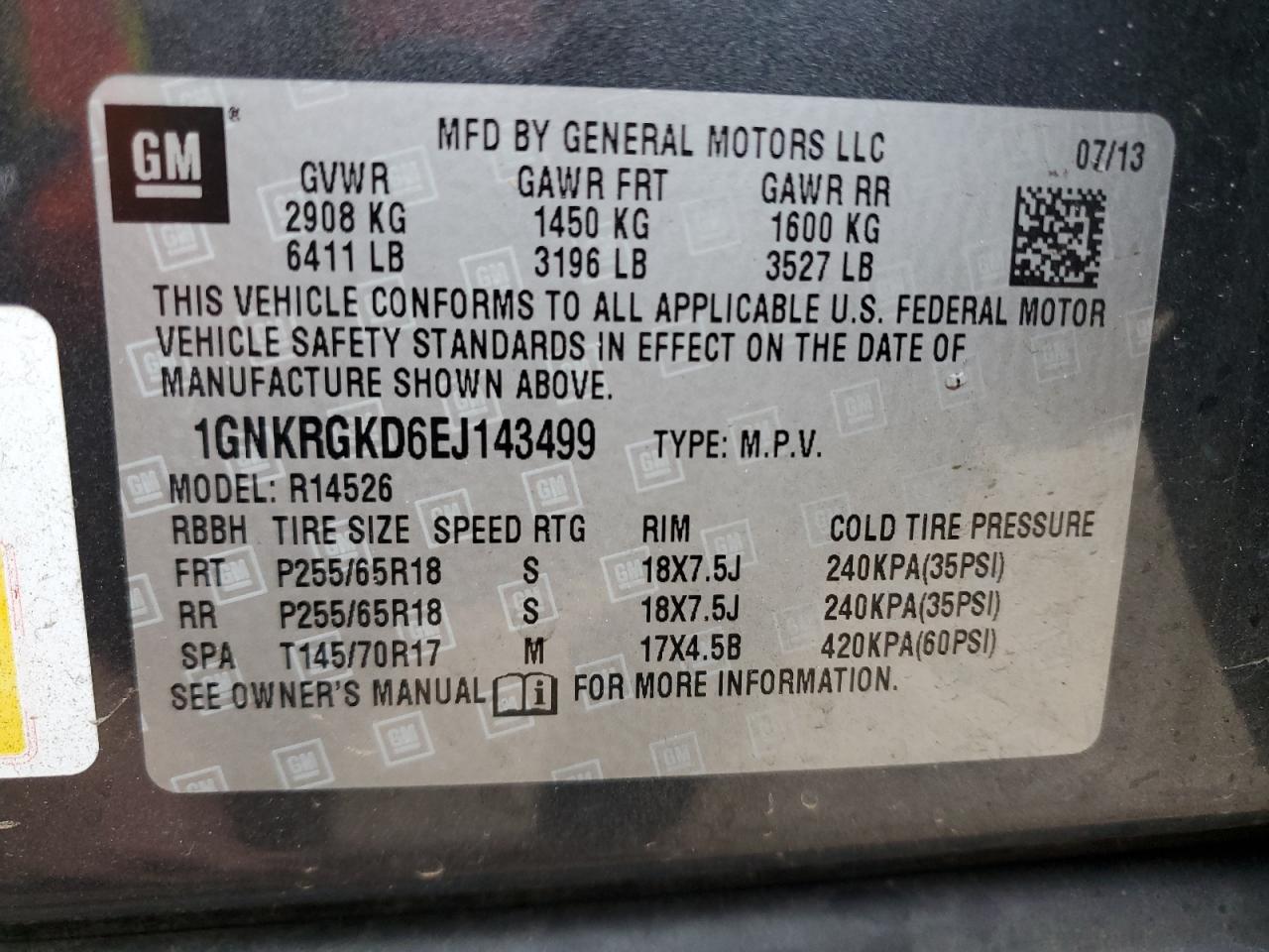 2014 Chevrolet Traverse VIN 1GNKRGKD6EJ143499 Copart auction photo, undercarriage / front end damage thumbnail 15