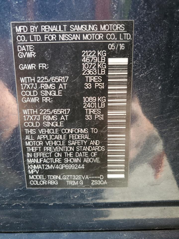 2016 Nissan Rogue VIN KNMAT2MV4GP699244 Copart auction photo, front end damage thumbnail 13