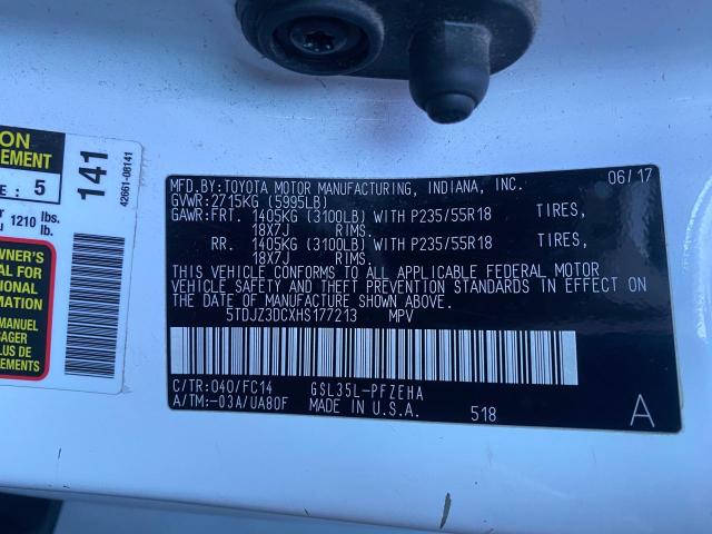 2017 Toyota Sienna VIN 5TDJZ3DCXHS177213 Copart auction photo, minor dent/scratches / normal wear damage thumbnail 10