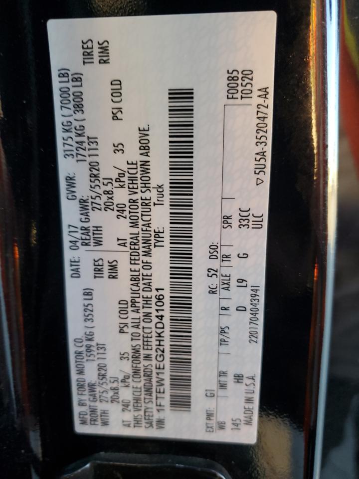 2017 Ford F-150 VIN 1FTEW1EG2HKD41061 Copart auction photo, front end damage thumbnail 14