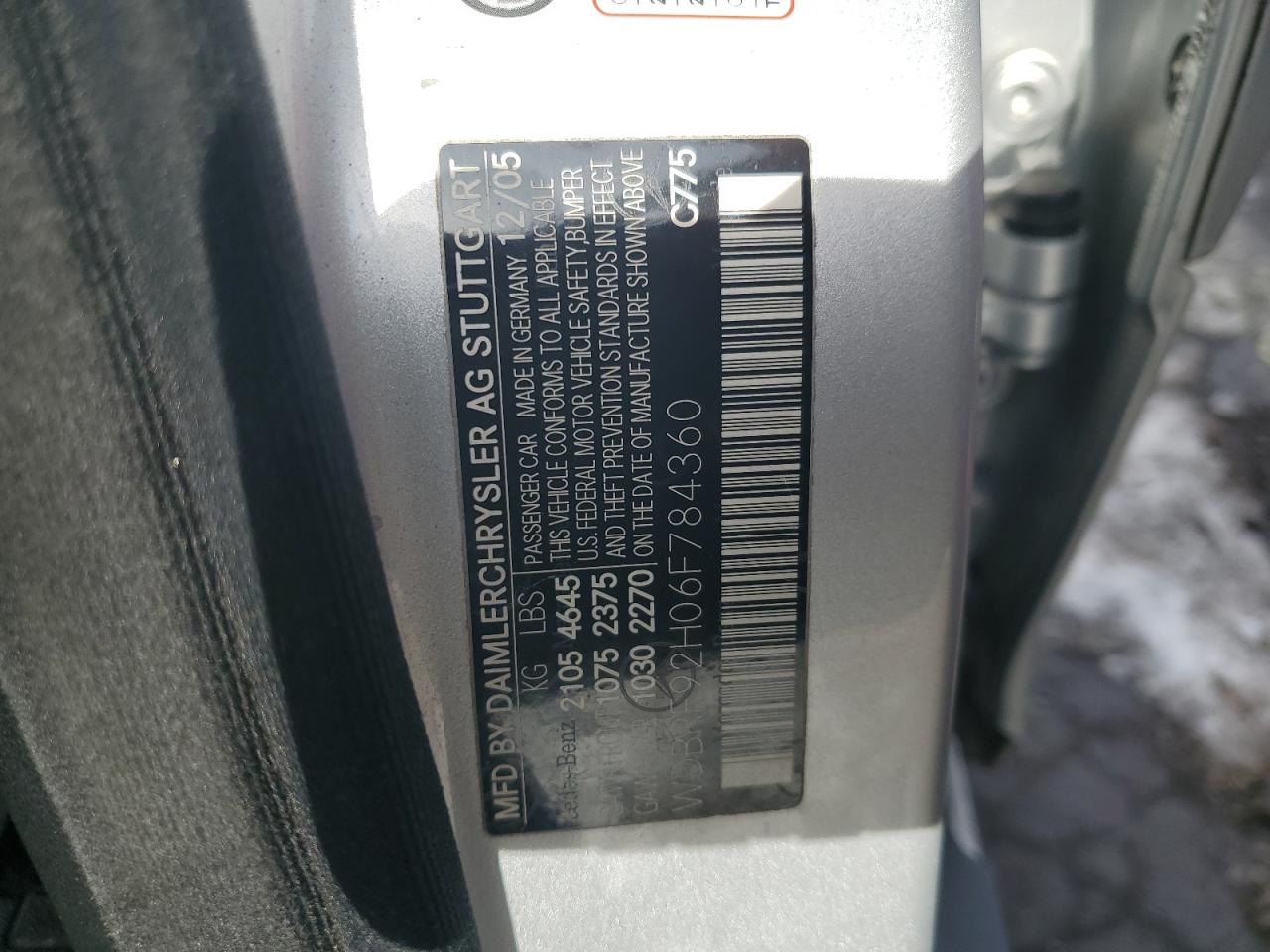2006 Mercedes-Benz C-klasse VIN WDBRF92H06F784360 Copart auction photo, front end damage thumbnail 12