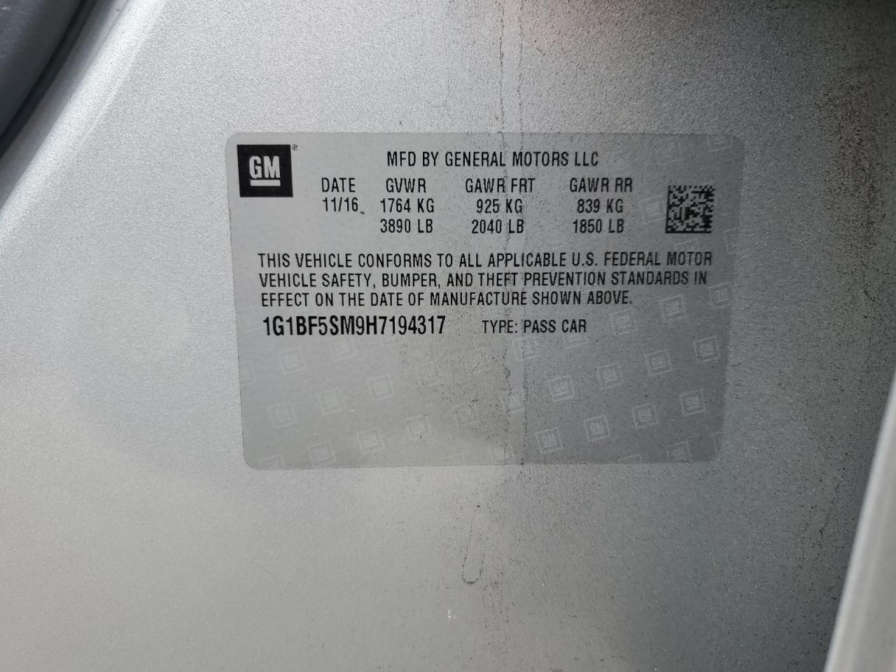 2017 Chevrolet Cruze VIN 1G1BF5SM9H7194317 Copart auction photo, front end damage thumbnail 12