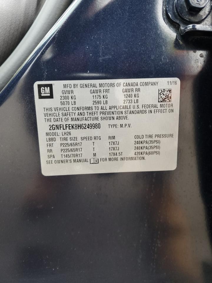 2017 Chevrolet Equinox VIN 2GNFLFEK8H6249980 Copart auction photo, front end / undercarriage damage thumbnail 12