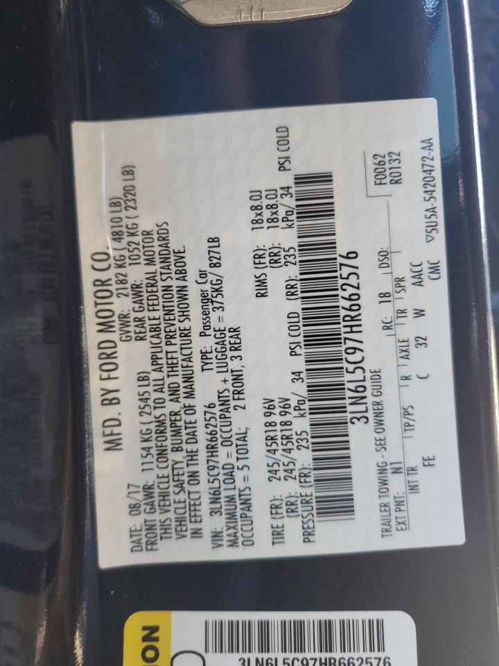 2017 Lincoln MKZ VIN 3LN6L5C97HR662576 Copart auction photo, front end / undercarriage damage thumbnail 12