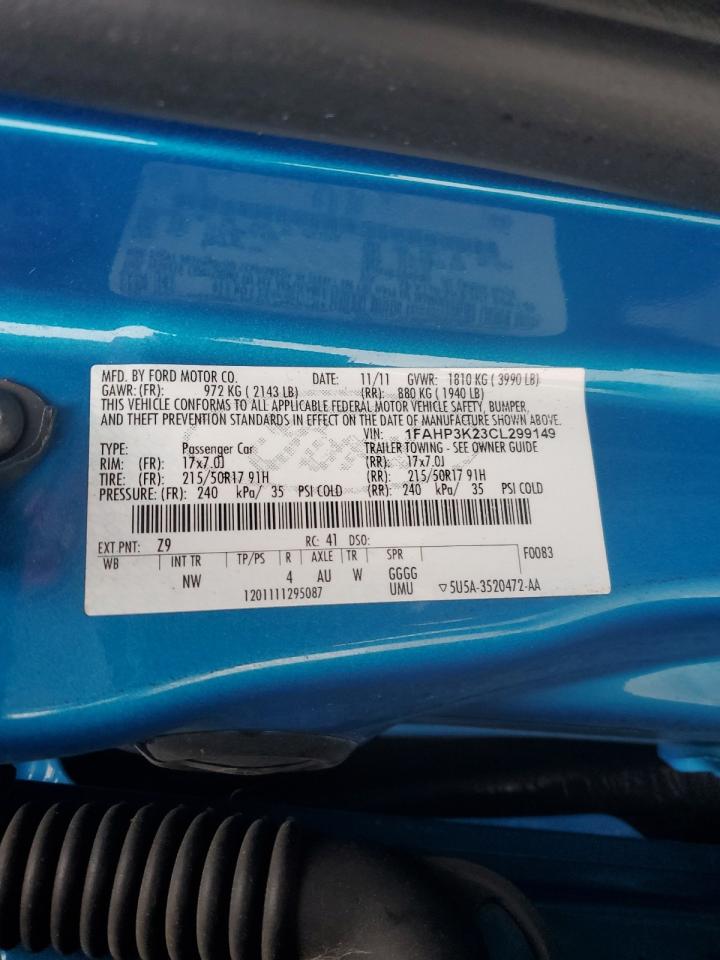 2012 Ford Focus VIN 1FAHP3K23CL299149 Copart auction photo, all over damage thumbnail 12