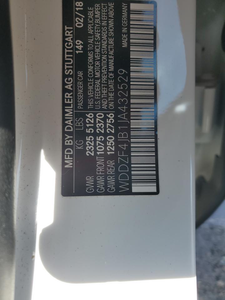 2018 Mercedes-Benz E-klasse VIN WDDZF4JB1JA432529 Copart auction photo, front end damage thumbnail 12
