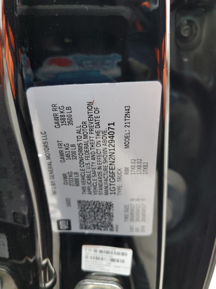 2022 GMC Canyon VIN 1GTG6FEN2N1294071 Copart auction photo, front end damage thumbnail 14