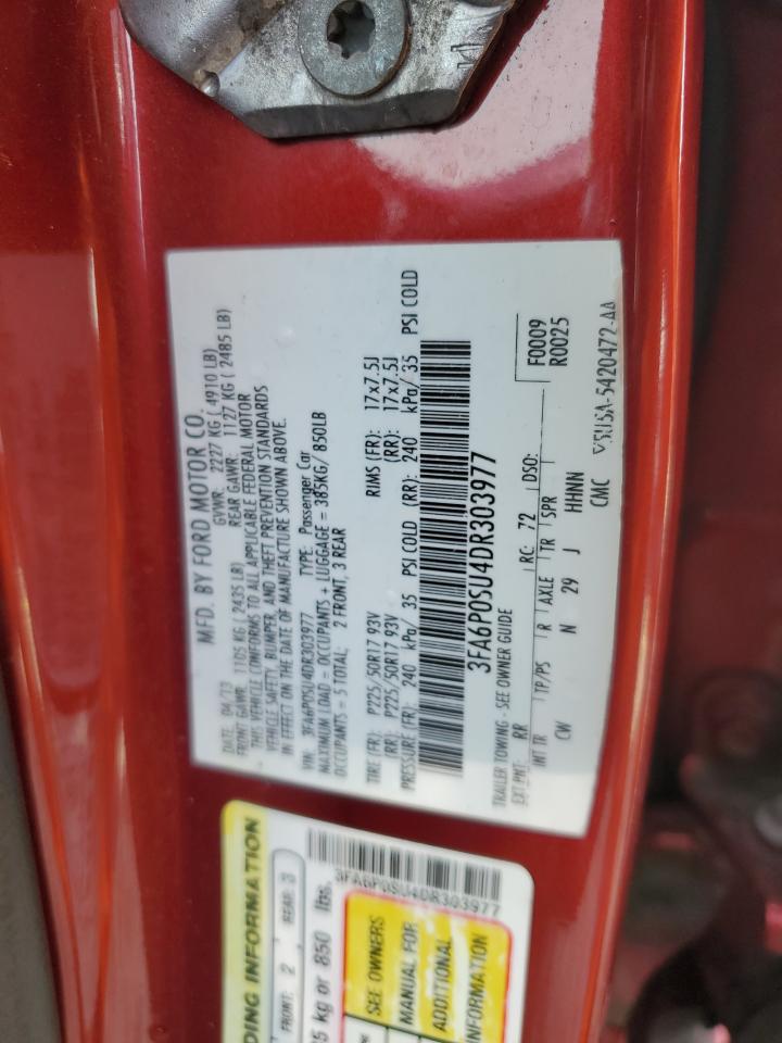 2013 Ford Fusion VIN 3FA6P0SU4DR303977 Copart auction photo, front end damage thumbnail 14