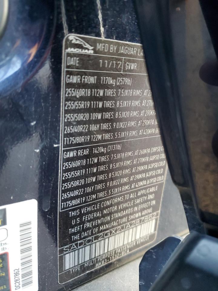 2018 Jaguar F-Pace VIN SADCL2GX2JA287862 Copart auction photo, front end / side damage thumbnail 14