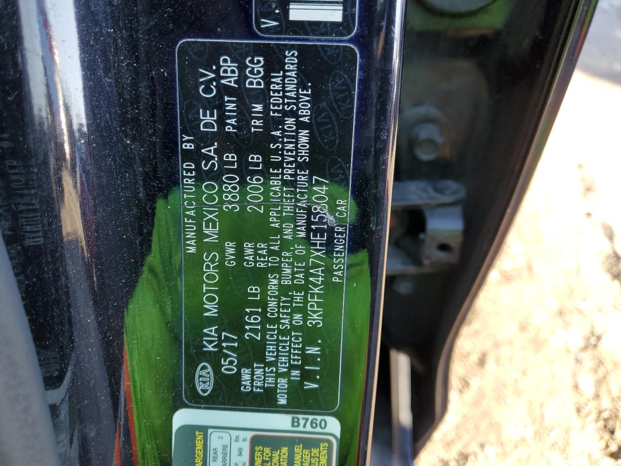 2017 KIA Forte VIN 3KPFK4A7XHE158047 Copart auction photo, rear end / undercarriage damage thumbnail 12