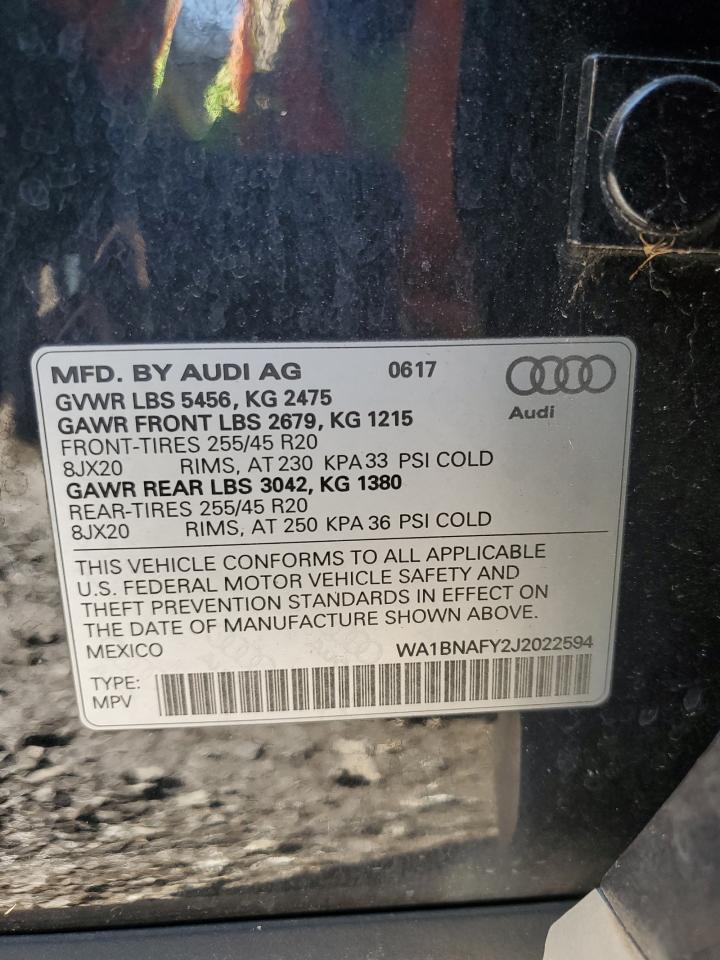 2018 Audi Q5 VIN WA1BNAFY2J2022594 Copart auction photo, front end damage thumbnail 13