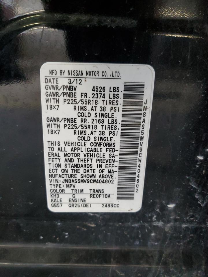 2012 Nissan Rogue VIN JN8AS5MV9CW404602 Copart auction photo, front end damage thumbnail 14