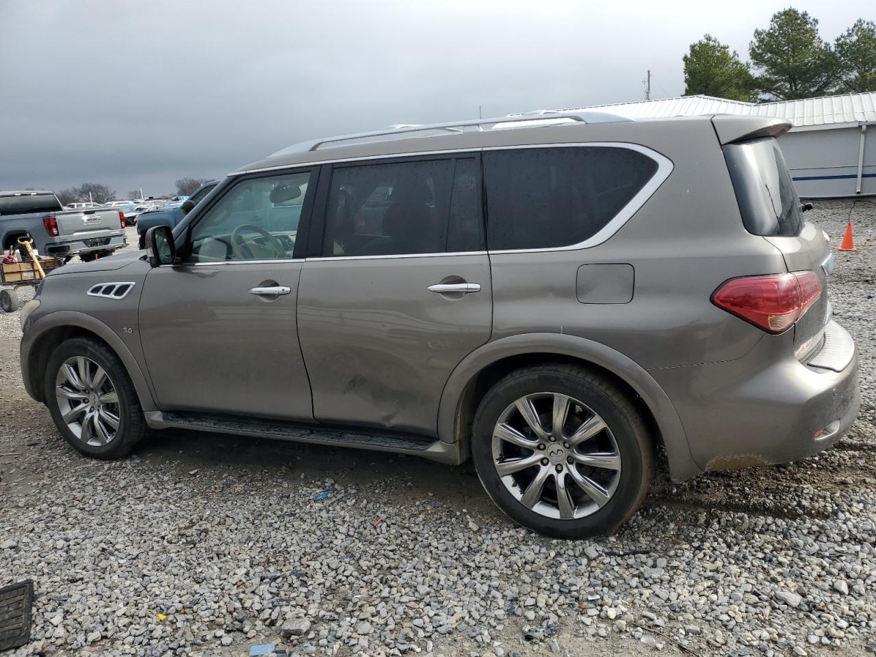 2014 Infiniti QX80 VIN JN8AZ2NE3E9062185 Copart auction photo, front end / side damage thumbnail 2