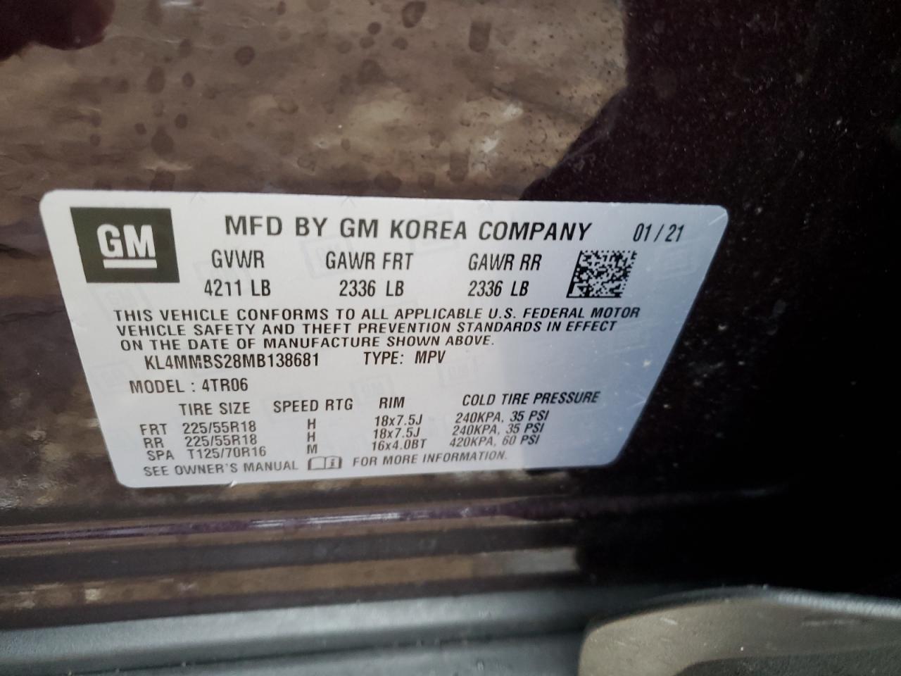 2021 Buick Encore VIN KL4MMBS28MB138681 Copart auction photo, front end damage thumbnail 15
