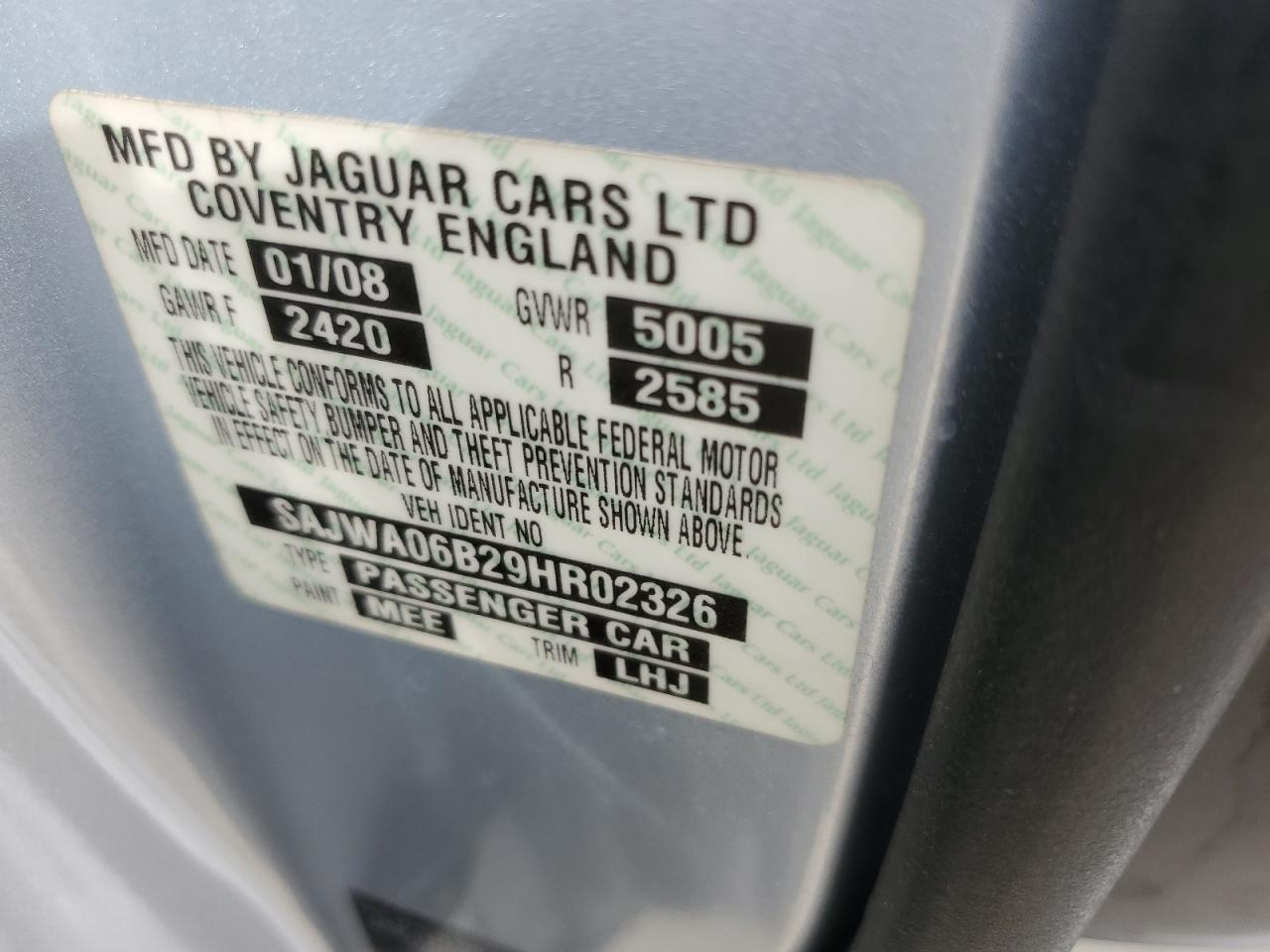 2009 Jaguar XF VIN SAJWA06B29HR02326 Copart auction photo, minor dent/scratches damage thumbnail 12