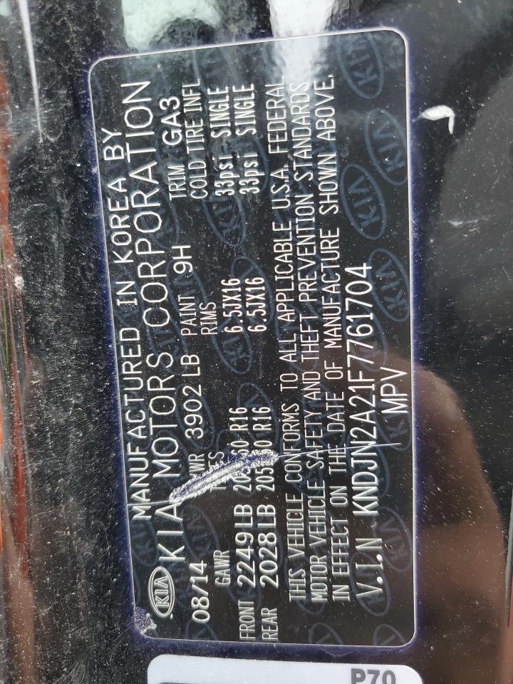2015 KIA Soul VIN KNDJN2A21F7761704 Copart auction photo, front end damage thumbnail 15