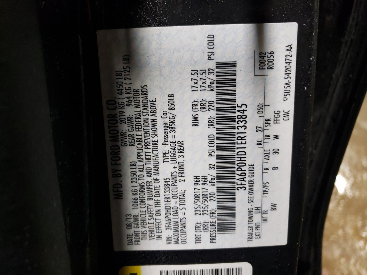 2014 Ford Fusion VIN 3FA6P0HD1ER133845 Copart auction photo, side / front end damage thumbnail 12
