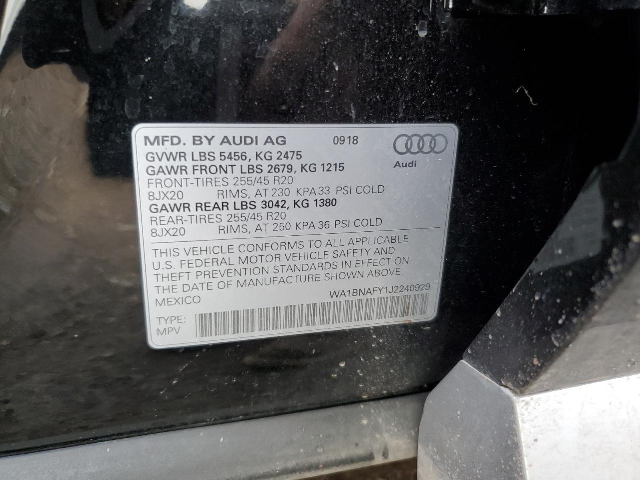 2018 Audi Q5 VIN WA1BNAFY1J2240929 Copart auction photo, minor dent/scratches damage thumbnail 13