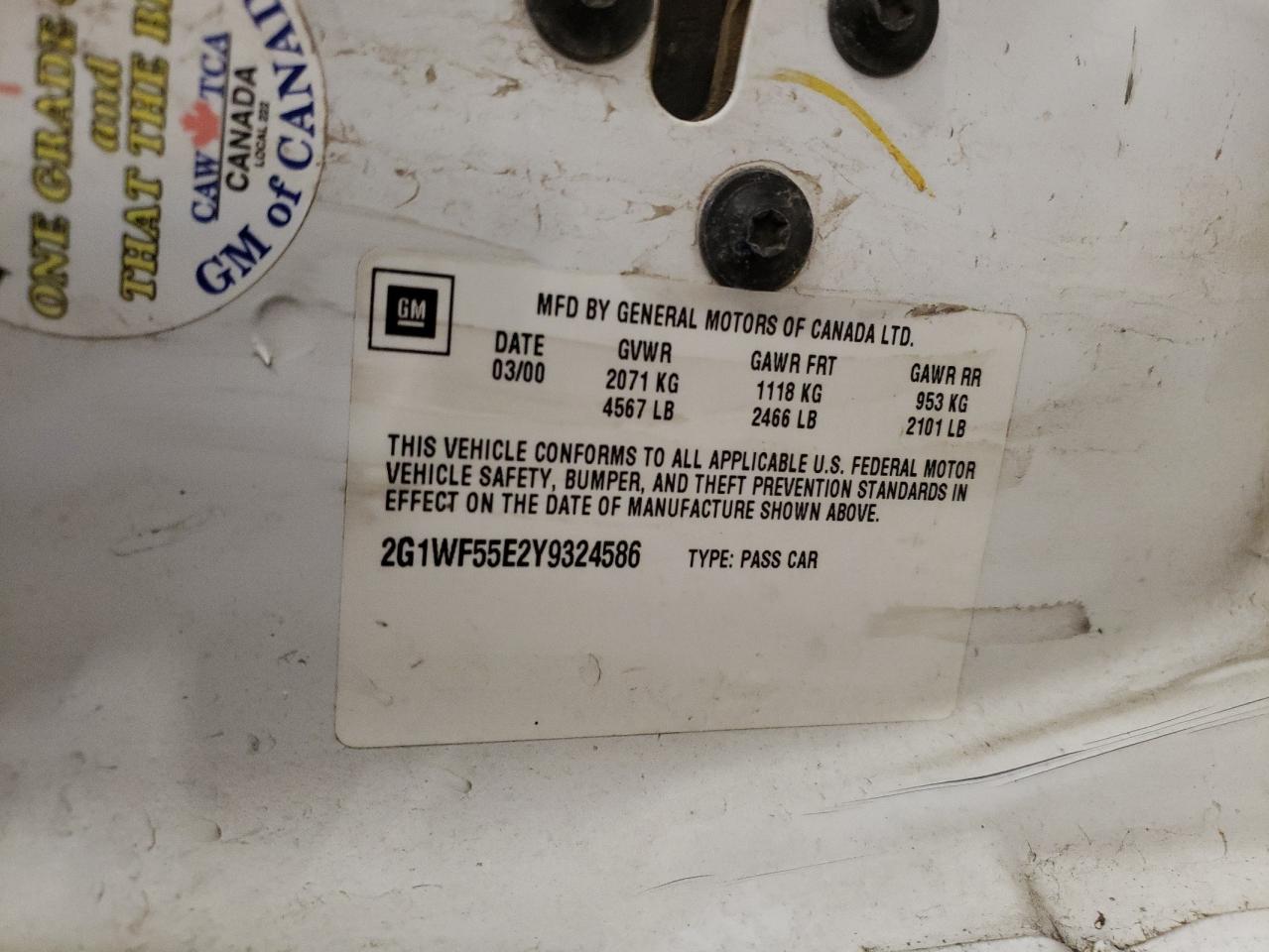 2000 Chevrolet Impala VIN 2G1WF55E2Y9324586 Copart auction photo, rear end / side damage thumbnail 12
