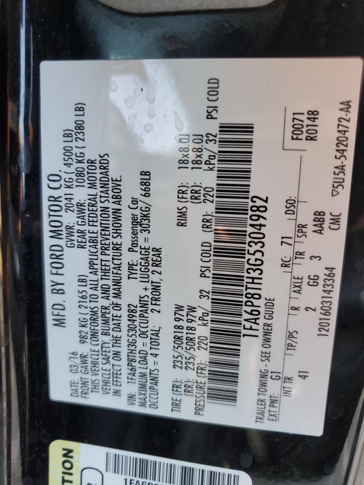 2016 Ford Mustang VIN 1FA6P8TH3G5304982 Copart auction photo, rear end damage thumbnail 12