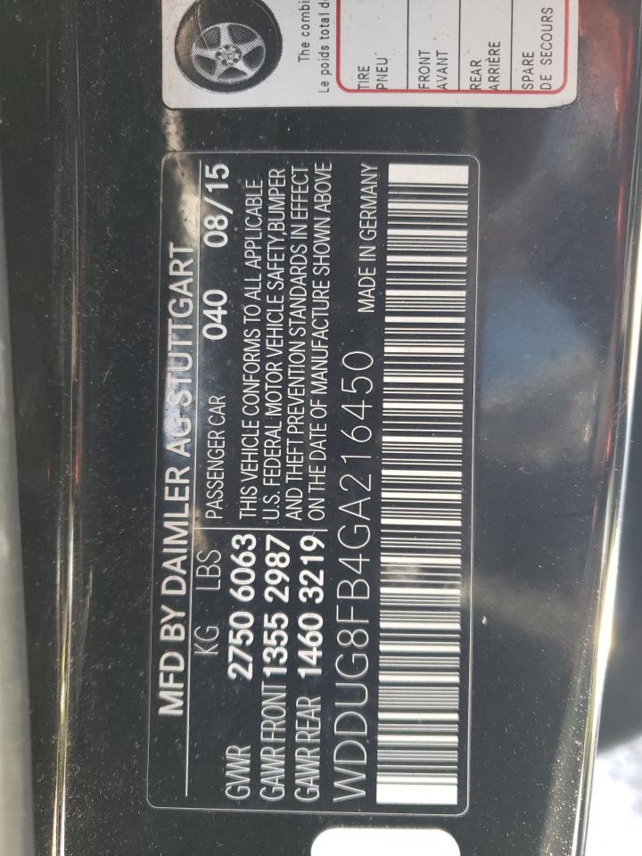2016 Mercedes-Benz S-klasse VIN WDDUG8FB4GA216450 Copart auction photo, front end damage thumbnail 12