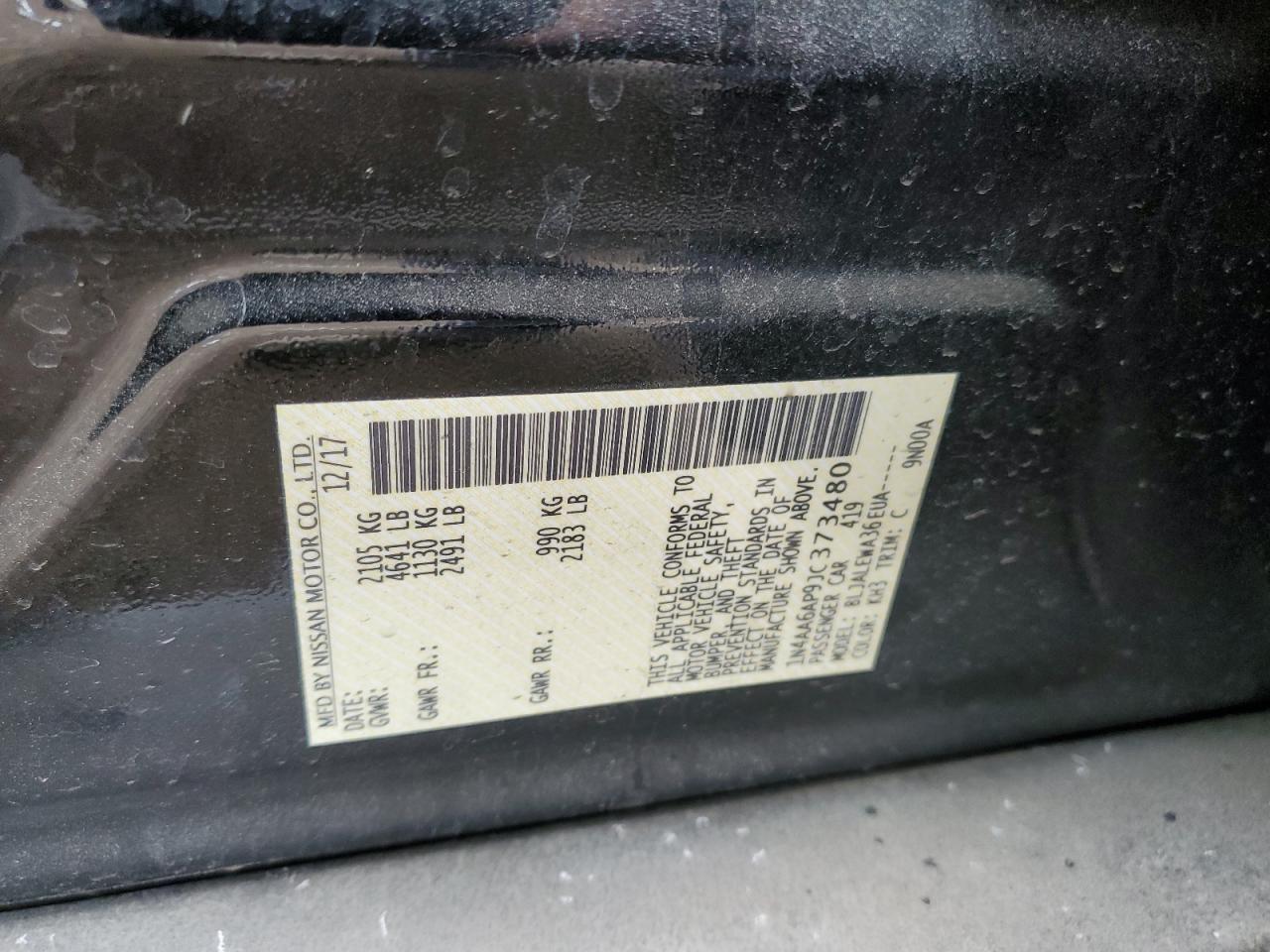2018 Nissan Maxima VIN 1N4AA6AP9JC373480 Copart auction photo, front end damage thumbnail 14