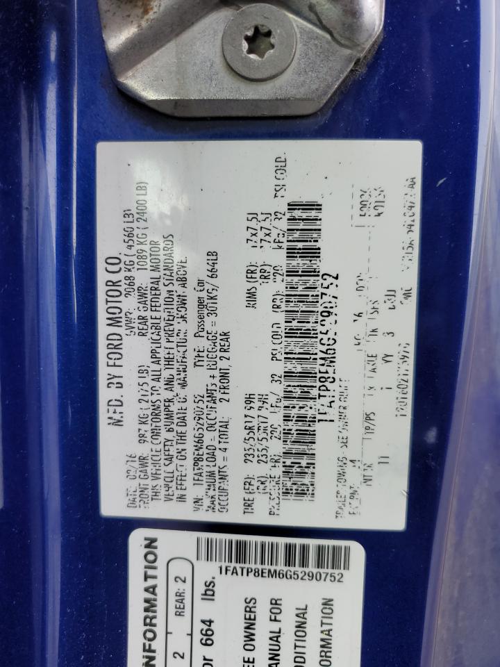 2016 Ford Mustang VIN 1FATP8EM6G5290752 Copart auction photo, front end damage thumbnail 14