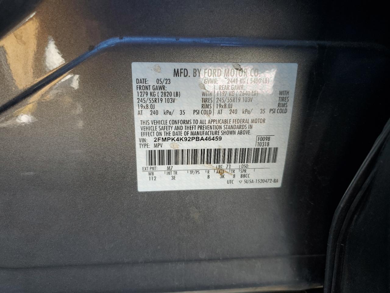 2023 Ford Edge VIN 2FMPK4K92PBA46459 Copart auction photo, rear end / front end damage thumbnail 13