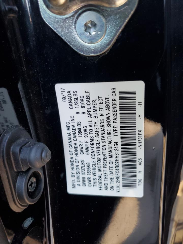 2017 Honda Civic VIN 2HGFC4B02HH312464 Copart auction photo, front end damage thumbnail 12