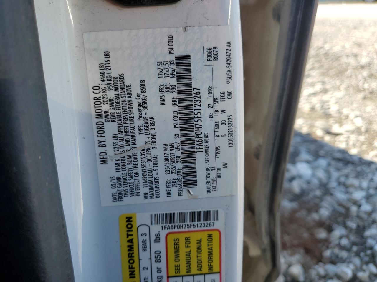 2015 Ford Fusion VIN 1FA6P0H75F5123267 Copart auction photo, front end damage thumbnail 12