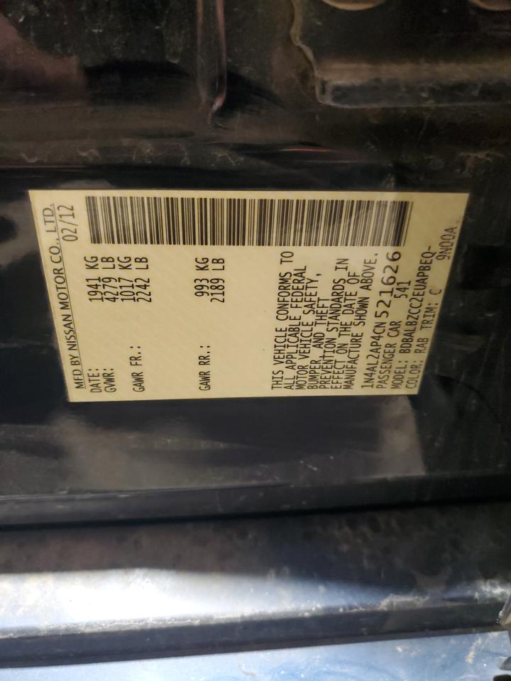 2012 Nissan Altima VIN 1N4AL2AP4CN521626 Copart auction photo, all over damage thumbnail 12