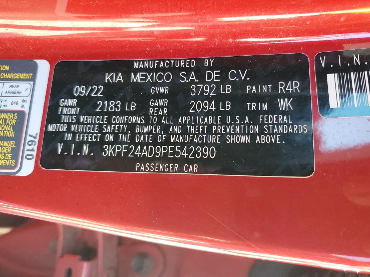 2023 KIA Forte VIN 3KPF24AD9PE542390 Copart auction photo, rear end / normal wear damage thumbnail 12