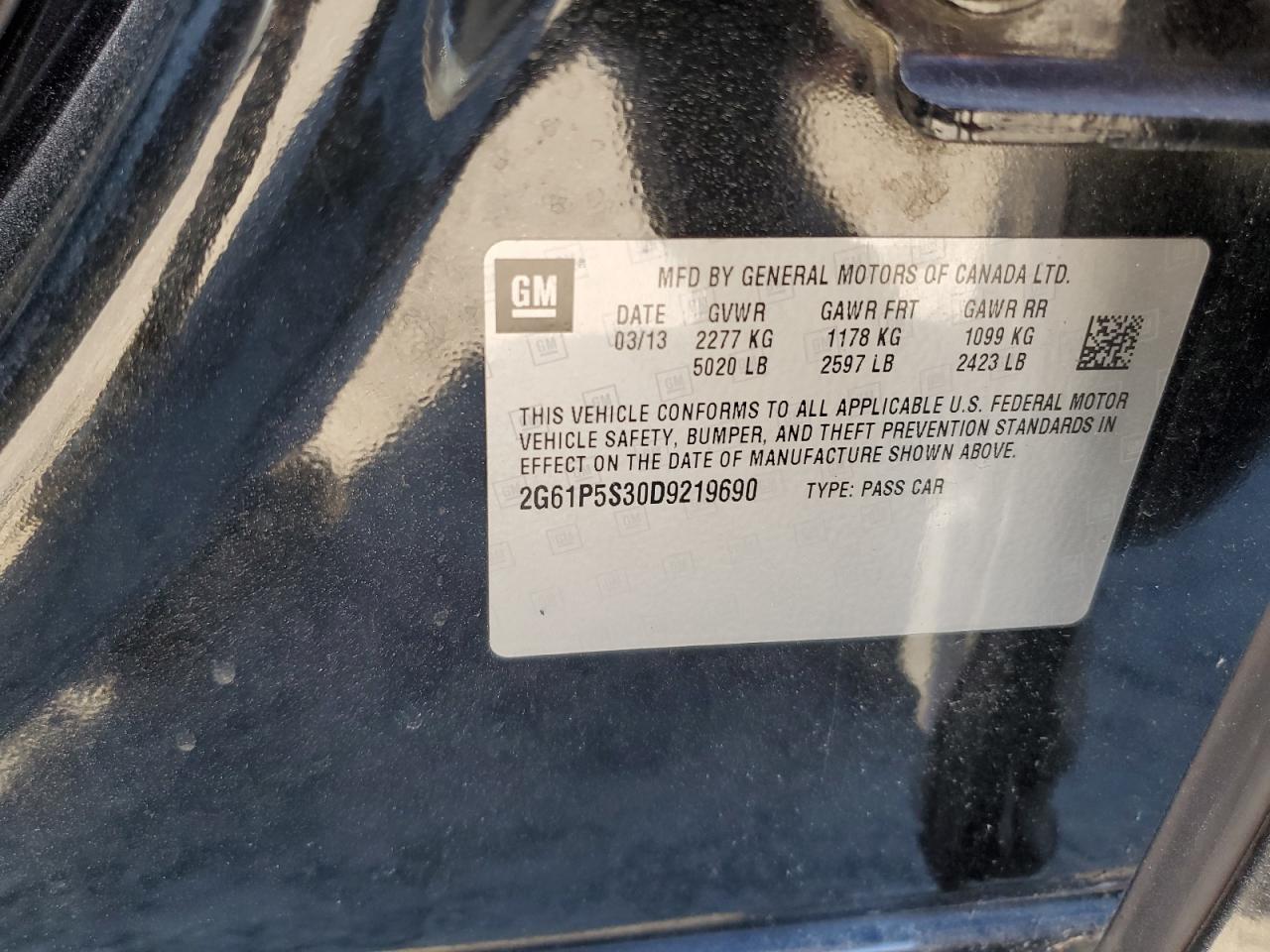 2013 Cadillac XTS VIN 2G61P5S30D9219690 Copart auction photo, all over damage thumbnail 12
