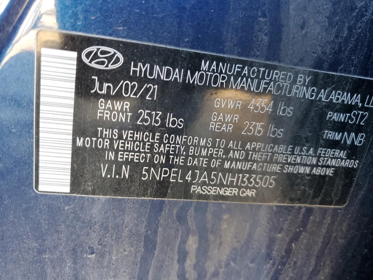 2022 Hyundai Sonata VIN 5NPEL4JA5NH133505 Copart auction photo, front end damage thumbnail 13