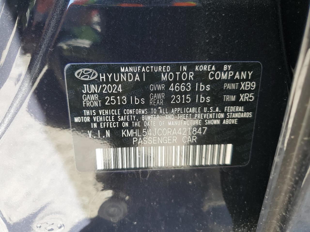 2024 Hyundai Sonata VIN KMHL54JC0RA421847 Copart auction photo, front end / side damage thumbnail 12