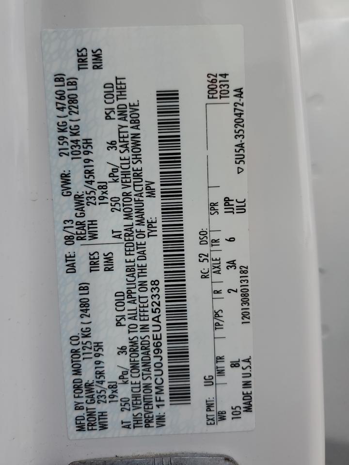 2014 Ford Escape VIN 1FMCU0J96EUA52338 Copart auction photo, front end / minor dent/scratches damage thumbnail 15
