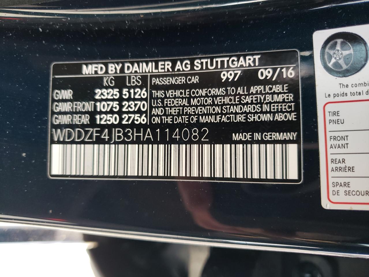 2017 Mercedes-Benz E-klasse VIN WDDZF4JB3HA114082 Copart auction photo, water/flood / stripped damage thumbnail 15