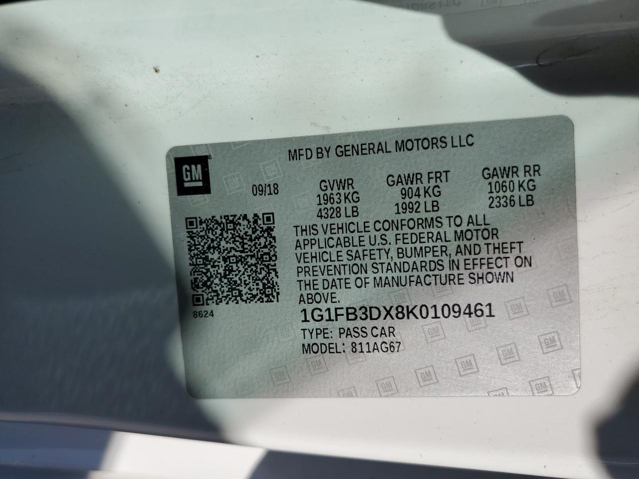 2019 Chevrolet Camaro VIN 1G1FB3DX8K0109461 Copart auction photo, front end damage thumbnail 12