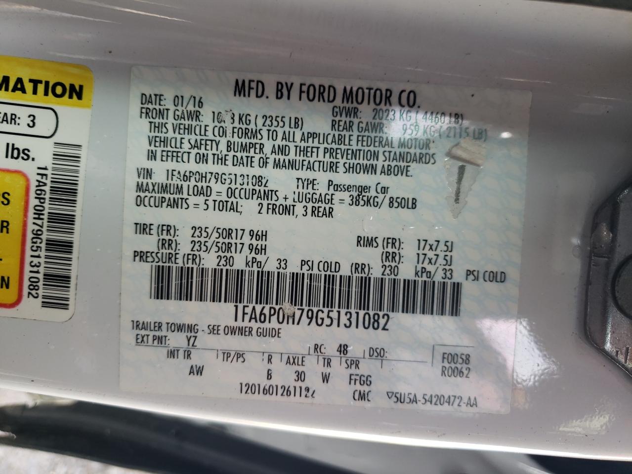 2016 Ford Fusion VIN 1FA6P0H79G5131082 Copart auction photo, all over damage thumbnail 14