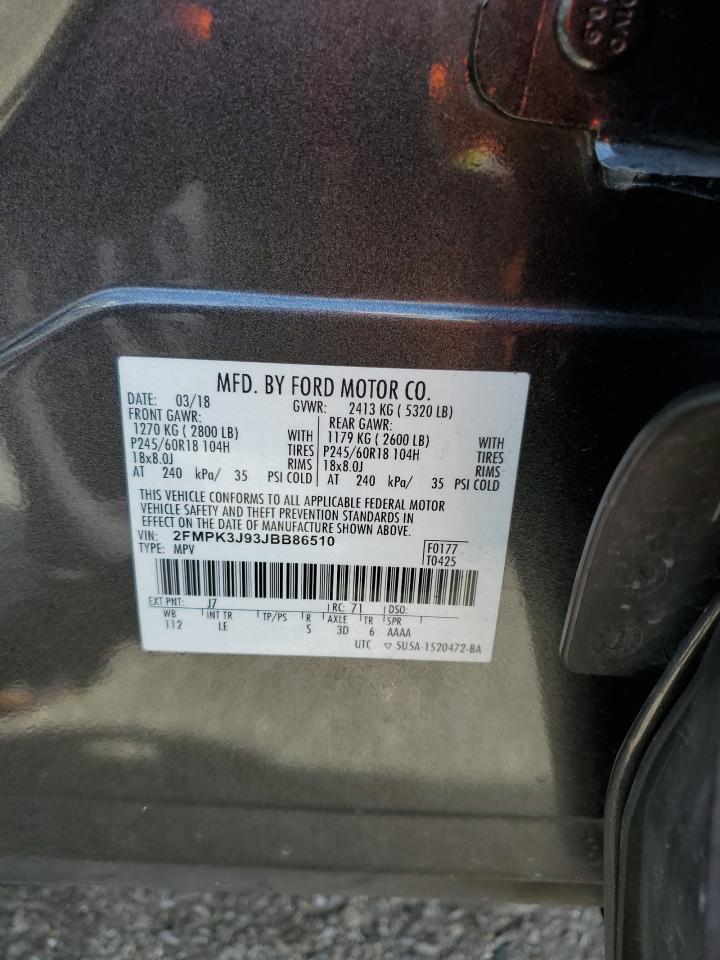 2018 Ford Edge VIN 2FMPK3J93JBB86510 Copart auction photo, front end damage thumbnail 15