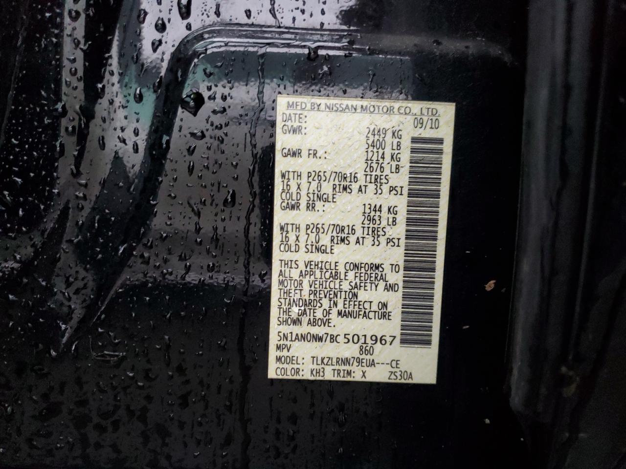 2011 Nissan XTerra VIN 5N1AN0NW7BC501967 Copart auction photo, front end / minor dent/scratches damage thumbnail 13