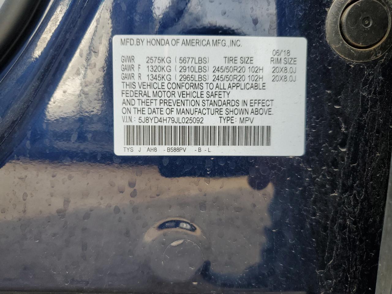 2018 Acura MDX VIN 5J8YD4H79JL025092 Copart auction photo, front end damage thumbnail 13